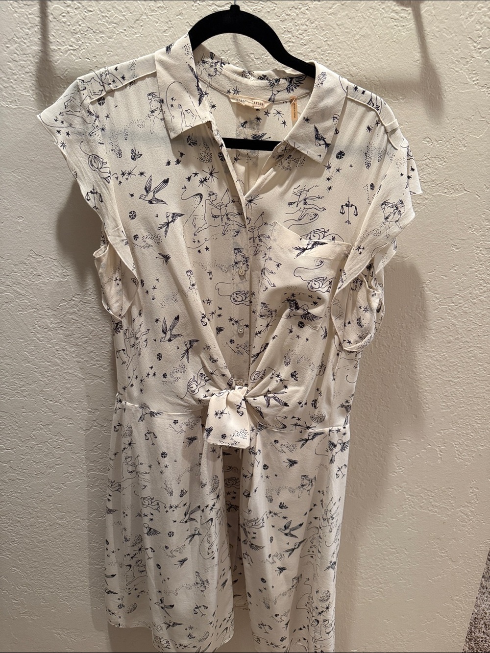 Rebecca Taylor Silk Cream Dress with Black constellation and Star Print
